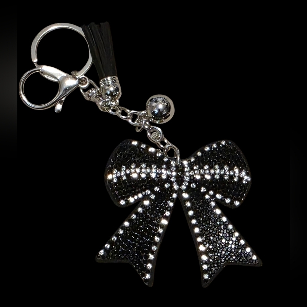 Black And White Football Bow Bag Charm Keychain
